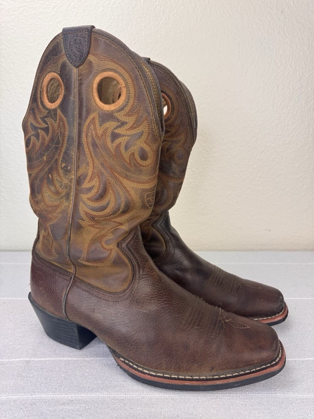 Men’s Ariat Sport Square Toe Leather Western Cowboy Boots Rodeo Brown 9 D